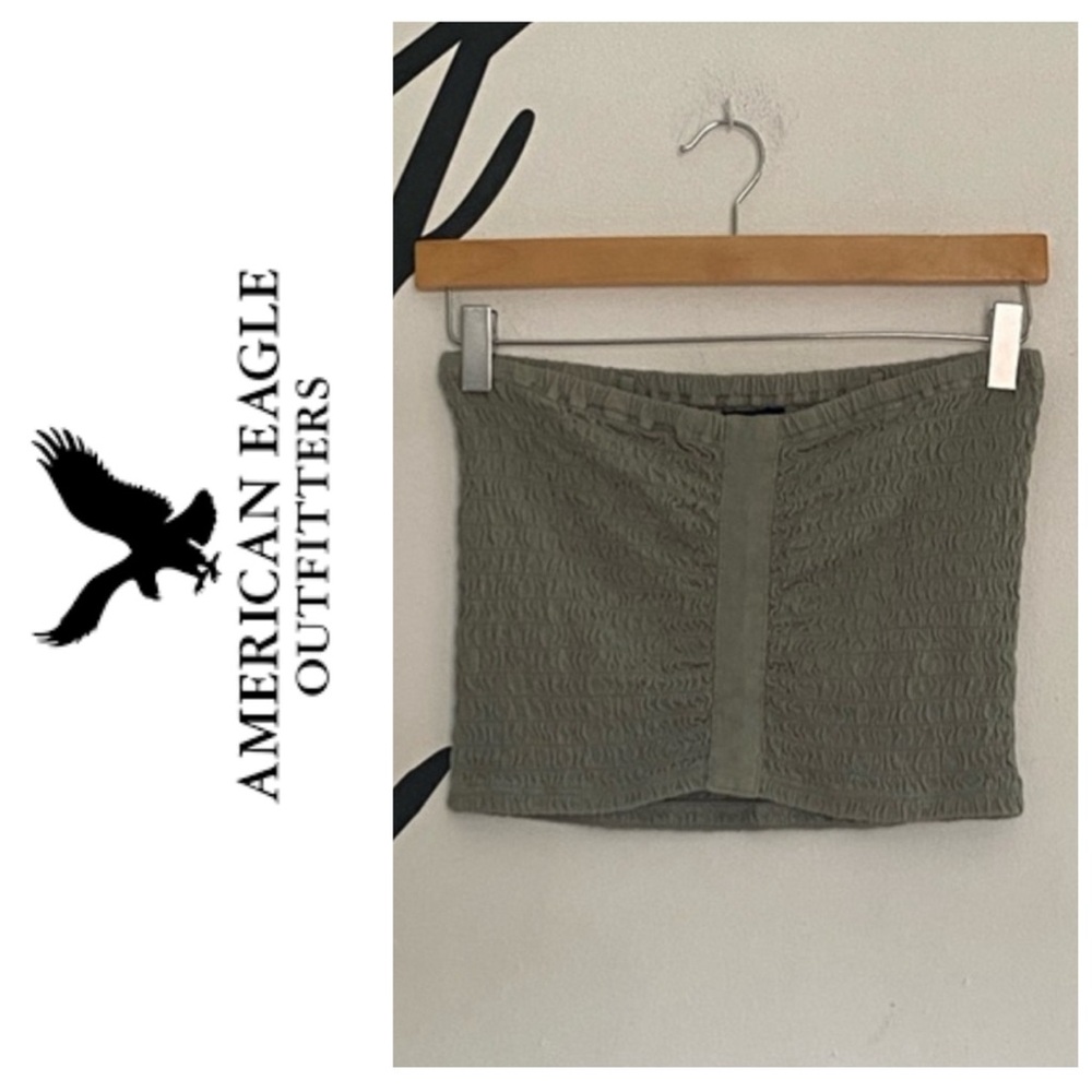 AEO sage green M ruched sleeveless crop top